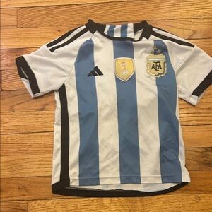 Kids Striped Messi Adidas Argentine World cup Jersey - Blue and White